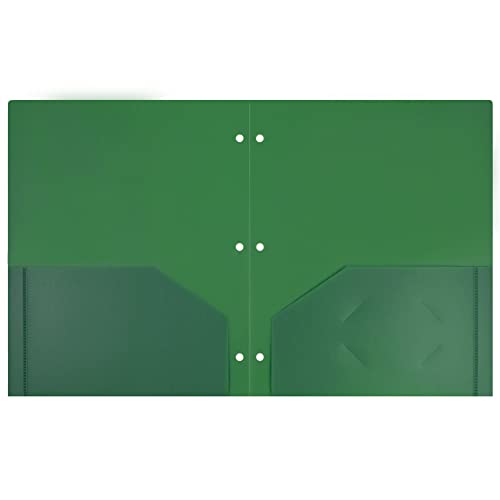 JAM PAPER Heavy Duty Plastic 3 Hole Punch Pocket Folders - Extra Tough School Folders - Green - 6/Pack - color: Green, size: 6 Per Pack