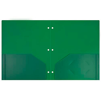JAM PAPER Heavy Duty Plastic 3 Hole Punch Pocket Folders - Extra Tough School Folders - Green - 6/Pack - color: Green, size: 6 Per Pack