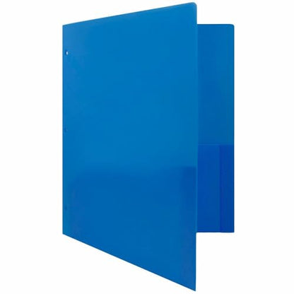 JAM PAPER Heavy Duty Plastic 3 Hole Punch Pocket Folders - Extra Tough School Folders - Blue - 3/Pack - color: Blue, size: 3 Per Pack