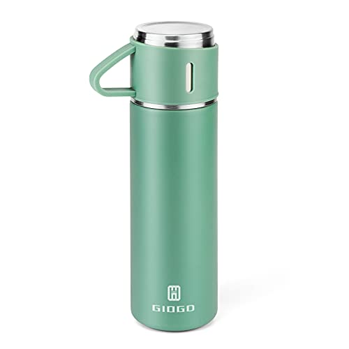 Stainless Steel Thermo 500ml/16.9oz Vacuum Insulated Bottle with Cup for Coffee Hot drink and Cold drink water flask.(Green,Single) - color: Green (Single), size: 16.9 Ounces