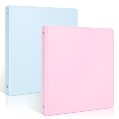 SKYDUE 3 Ring Binder 2 Pack, Clear View 1 Inch Binders with 2 Interior Pockets（Fit 8.5x11 Inches）, Round Ring Binder for Office & School Supplies Organize, Pink and Blue - color: Pink & Blue, size: 1 inch