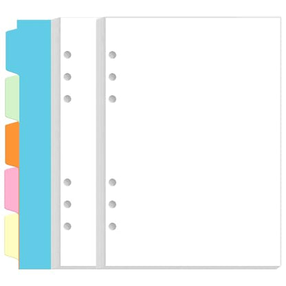 A5 Blank Paper Refill - 6 Hole Planner Inserts for A5 Binder, 200 Pages 6 Ring Loose Leaf Blank Paper with 5 Colorful Binder Dividers, 5.8" x 8.5" - style: 6-Hole Blank