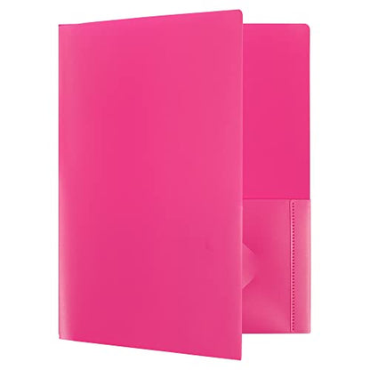 JAM PAPER Heavy Duty Plastic 2 Pocket Extra Tough School Folders - Fuchsia Hot Pink - 6/Pack - color: Fuchsia, size: 6 Per Pack