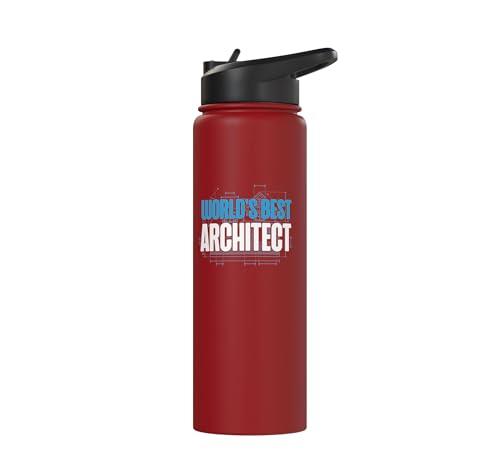 Architect Student Architecture World's Best Architect Stainless Steel Insulated Water Bottle - color: Red