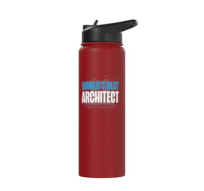Architect Student Architecture World's Best Architect Stainless Steel Insulated Water Bottle - color: Red