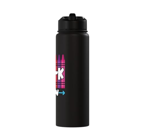 Pre-K Crew Cute Preschool Crayon School Field Day Trip 2025 Stainless Steel Insulated Water Bottle - color: Black