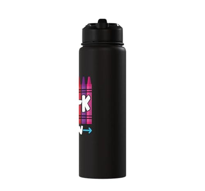 Pre-K Crew Cute Preschool Crayon School Field Day Trip 2025 Stainless Steel Insulated Water Bottle - color: Black