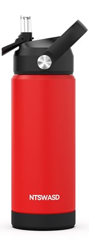 Kids Water Bottle with Straw,18 oz Boys Insulated Cups with Stainless Steel Leak Proof for School Boys Girls,Sport&Travel（Red） - color: B15.Red