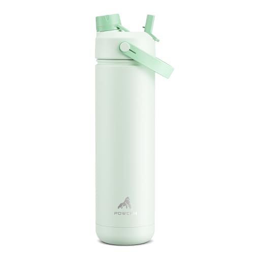 POWCAN 26 oz Insulated Water Bottle with 2-in-1 Straw and Spout Lid, Keep Cold 24H, Leak-Proof, Fits in Car Cup Holder, Stainless Steel Water Bottle for Sports, Travel, and School (Mint) - color: Mint, size: 26 Ounces