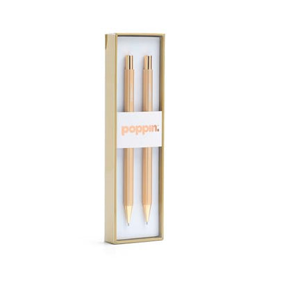 Poppin Mechanical Pencils - Luxury Gold Finish Mechanical Pencils 0.7mm, Hidden Eraser, Includes Eraser and Lead, Set of 2