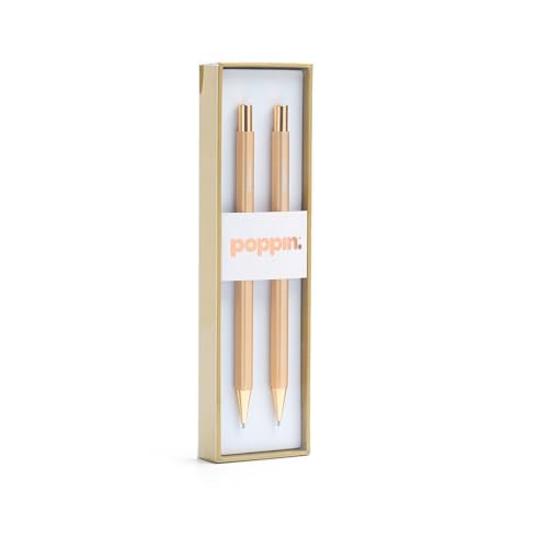 Poppin Mechanical Pencils - Luxury Gold Finish Mechanical Pencils 0.7mm, Hidden Eraser, Includes Eraser and Lead, Set of 2