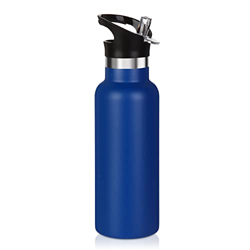 Volhoply 17oz Kids Insulated Water Bottle,Stainless Steel Water Bottles with Straw Lid,Reusable Metal Cups Water Bottle,Double Wall Vacuum Sports Water Flask Keep Hot & Cold for School (Navy,1 Set) - color: Navy