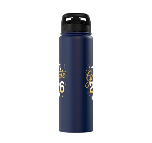 Graduate 2026 for class of 2026 graduation Stainless Steel Insulated Water Bottle - color: Navy Blue