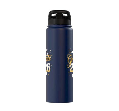 Graduate 2026 for class of 2026 graduation Stainless Steel Insulated Water Bottle - color: Navy Blue