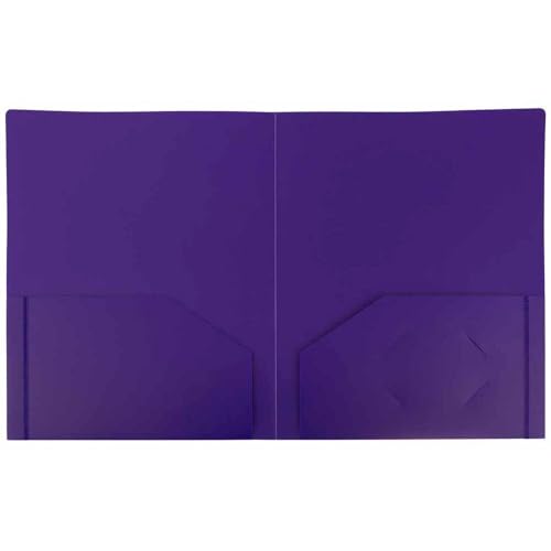JAM PAPER Heavy Duty Plastic 2 Pocket Extra Tough School Folders - Purple - 6/Pack - color: Purple, size: 6 Per Pack