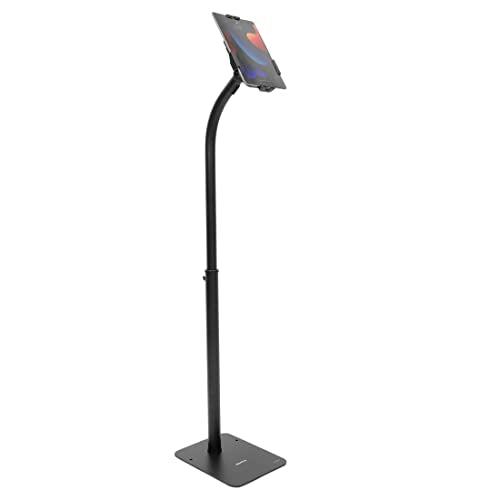 Mount-It! Universal Tablet Floor Stand with Locking Clamp, Anti-Theft Adjustable Kiosk for 7.9"–11" Tablets, Height Adjustable 31"–46.8", Bolt-Down Base for Retail & Business, Black
