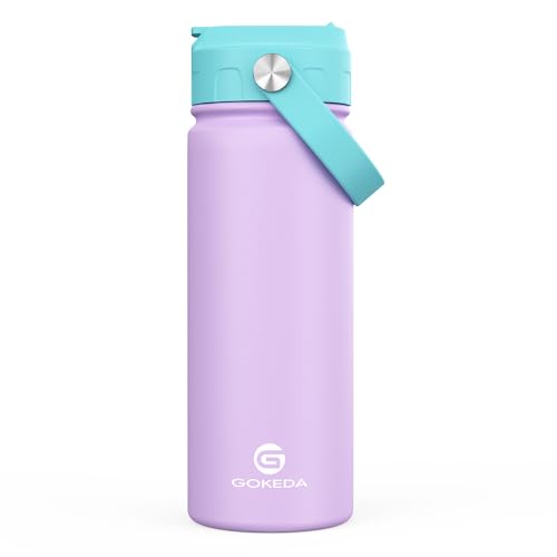 GoKEDA 18oz Kids Water Bottle, Stainless Steel Straw Cup - color: Purple