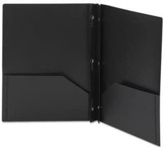 Letter Size Plastic Folder with Pockets and 3 Metel Prongs (Black) - color: Black
