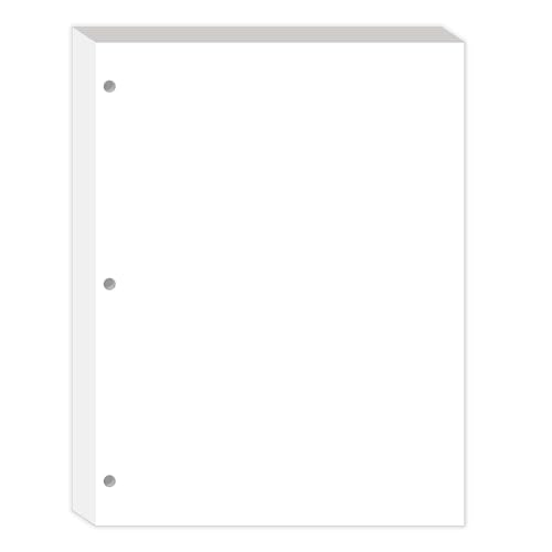 3-Hole Punched Blank Paper - 100 Sheets/200 Pages Loose Leaf Papers, 100 GSM, Paper Refills for Large Leather Journal/Filofax Binders, 8" x 10.5" - size: 8" x 10.5", style: 1-Pack