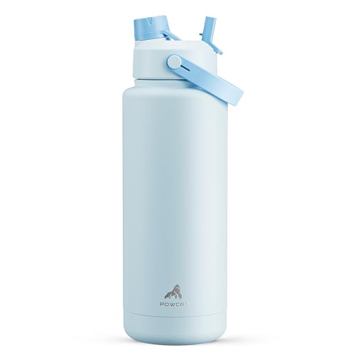 POWCAN 40 oz Insulated Water Bottle with 2-in-1 Straw and Spout Lid, Keep Cold 24H, Leak-Proof, BPA-Free, Double Wall Stainless Steel Water Bottle for Sports, Gym, Travel, and School (Sea Breeze) - color: Sea Breeze, size: 40 Ounces