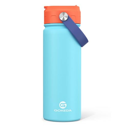 GoKEDA 18oz Kids Water Bottle, Stainless Steel Straw Cup | DIY Stickers, BPA-Free, 316 Stainless Steel, Keeps Cold 24h, Leak-proof, Dust-Proof Lid, Sturdy, School, Gifts - color: Orange Blue