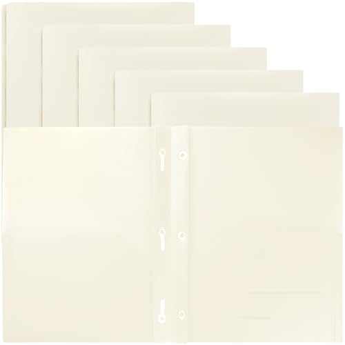 Youngever 6 Pack Heavy Duty Plastic Two Pocket Folders with 3 Prongs, Metal Prongs Fastener, Heavy Duty Plastic 2 Pocket Folder (Cream) - color: Cream
