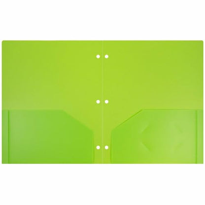 JAM PAPER Heavy Duty Plastic 3 Hole Punch Pocket Folders - Extra Tough School Folders - Lime Green - 3/Pack - color: Lime Green, size: 3 Per Pack