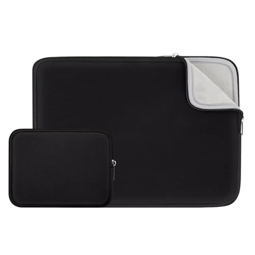 RAINYEAR 14 Inch Laptop Sleeve Protective Case Soft Fluffy Lining Padded Zipper Cover Carrying Bag with Accessories Pouch, Compatible with 14" Notebook Computer Chromebook (Black, Upgraded Version) - color: Black(upgraded Version), size: 14"
