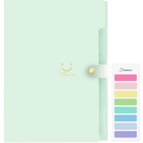 Forvencer Accordion File Organizer, Letter Size, 5 Pocket Expanding File Folder, Cute File Folder with Labels, Portable File Organizer for School Office Supplies, Folders for Documents, Light Green - color: Light Green, style: 5 Pockets