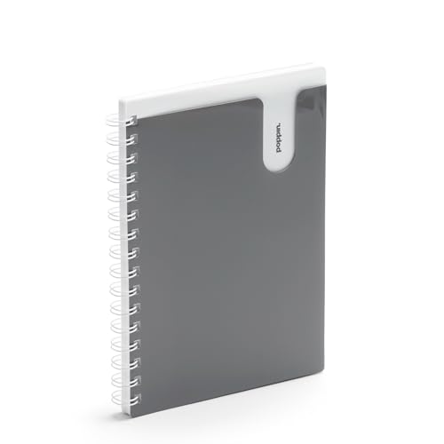 Poppin Small Spiral Notebook, 6" x 8.5" College Ruled Notebook, Translucent Front Cover Pocket for Added Storage, 80 Sheets, Easy Tear Pages (Dark Gray, Small Notebook) - color: Dark Gray, size: Small