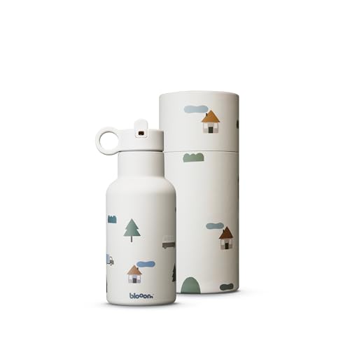 Blooom Insulated Stainless Steel Kids Water Bottle With Straw Lid | Durable, Leakproof, Cupholder Friendly | Kids Tumbler for School, Travel and Outdoors | Modern Design (City, 12 oz) - color: City, size: 12 Ounces