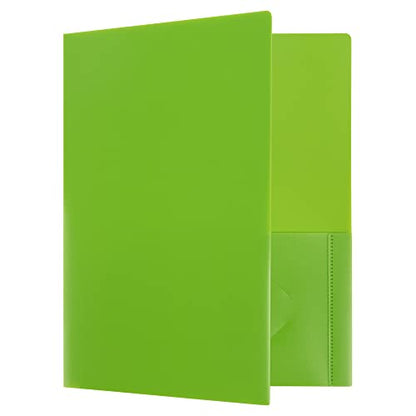 JAM PAPER Heavy Duty Plastic 2 Pocket Extra Tough School Folders - Lime Green - 6/Pack - color: Lime Green, size: 6 Per Pack