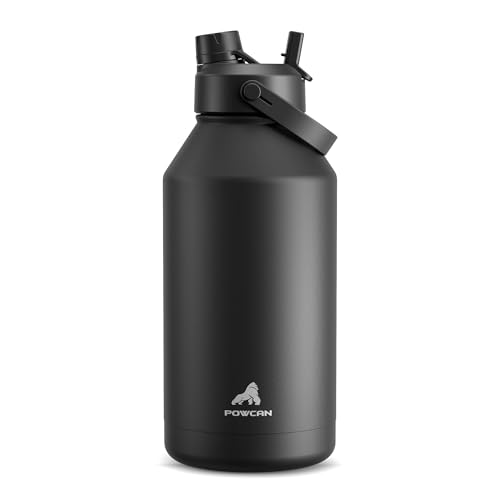 POWCAN 64 oz Insulated Water Bottle with 2-in-1 Straw and Spout Lid, Keep Cold 24H, Leak-Proof, BPA-Free, Double Wall Stainless Steel Water Bottle for Sports, Gym, Travel, and School (Dark Knight) - color: Dark Knight, size: 64 Ounces