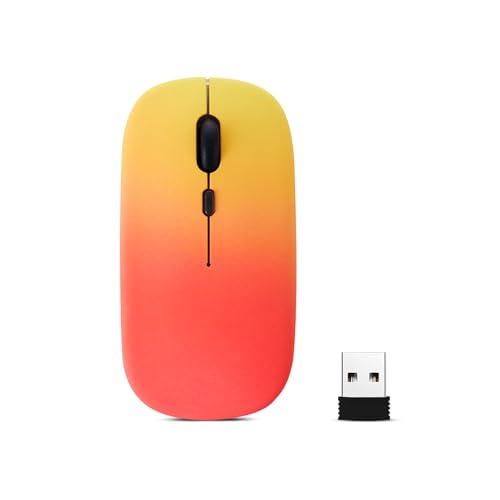 LED Wireless Mouse, Slim Silent Dual-Mode 2.4G+BT Rechargable 7-Color Portable Mobile Optical Office Mouse with USB Receiver, 3 Adjustable Levels for Notebook, PC, Computer, MacBook (Sunset red) - color: Sunset red