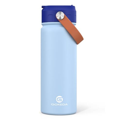 GoKEDA 18oz Kids Water Bottle, Stainless Steel Straw Cup | DIY Stickers, BPA-Free, 316 Stainless Steel, Keeps Cold 24h, Leak-proof, Dust-Proof Lid, Sturdy, School, Gifts - color: Light Blue