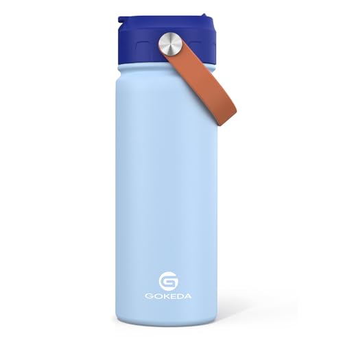 GoKEDA 18oz Kids Water Bottle, Stainless Steel Straw Cup | DIY Stickers, BPA-Free, 316 Stainless Steel, Keeps Cold 24h, Leak-proof, Dust-Proof Lid, Sturdy, School, Gifts - color: Light Blue