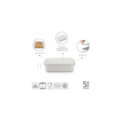 Brabantia Make & Take Medium Lunch Box (Light Gray) BPA-Free, Airtight Snap Locks, Microwave & Freezer Safe, Travel Meal Prep Container, 37oz - color: Light Gray, style: Medium Lunch Box