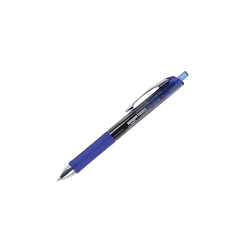 Amazon Basics Retractable Gel Pens, Fine Point 0.7mm, Smooth Writing, No-Smear Ink, Blue, 12-Pack - color: Blue