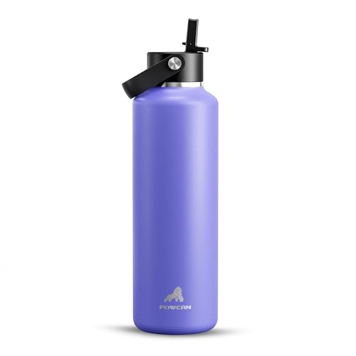 POWCAN 24 oz Travel Water Bottle: Leakproof, Cold for 24H, BPA-Free, Top Handle, Insulated Stainless Steel Water Bottle with Straw for School, Outdoors, Teens, Running, Sport, Trip (Violet's Tale) - color: Violet's Tale, size: 24 Ounces