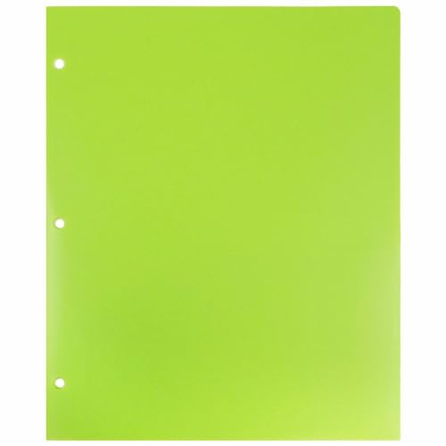 JAM PAPER Heavy Duty Plastic 3 Hole Punch Pocket Folders - Extra Tough School Folders - Lime Green - 3/Pack - color: Lime Green, size: 3 Per Pack