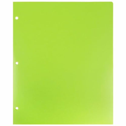 JAM PAPER Heavy Duty Plastic 3 Hole Punch Pocket Folders - Extra Tough School Folders - Lime Green - Bulk 144/Box - color: Lime Green, size: 144 Per Pack