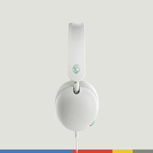 Skullcandy Grom Wired Headphones, Volume-Limiting Audio, Comfortable Over-Ear Fit, Foldable, Designed for Kids 6+, Convenient for Travel with 3.5mm AUX Plug, Built-in Microphone - Bone Seafoam - color: Bone Seafoam, style: Wired