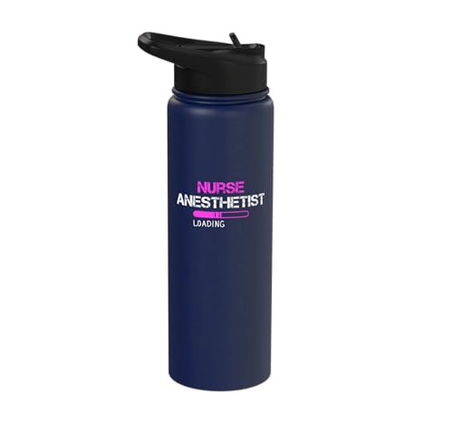 nurse anesthetist loading - future crna nursing student Stainless Steel Insulated Water Bottle - color: Navy Blue