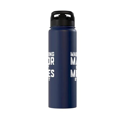 Marketing Major By Day Memes By Night Marketer Joke Student Stainless Steel Insulated Water Bottle - color: Navy Blue