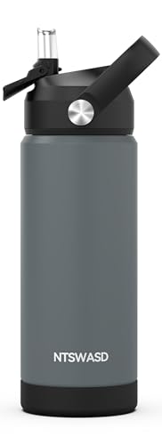 Kids Water Bottle with Straw,18 oz Boys Insulated Cups with Stainless Steel Leak Proof for School Boys Girls,Sport&Travel（Grey） - color: B17.Grey