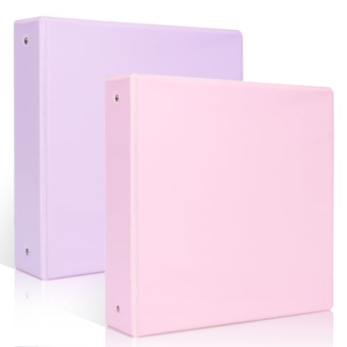 SKYDUE 3 Ring Binder 2 Pack, 2 Inch Clear View Binders with 2 Interior Pockets（Fit 8.5x11 Inches, Round Ring Binder for Office & School Supplies Organize, Pink and Purple - color: Pink & Purple, size: 2 inch