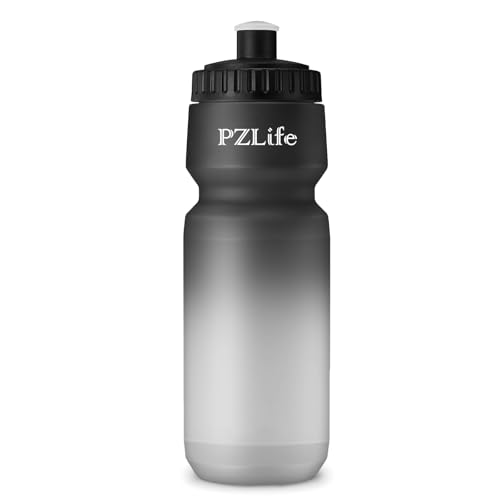 24oz Bike Water Bottle, Cycling Squeeze Water Bottle Leak Proof BPA Free with Capacity Scale w/Pull Top Lid, Reusable, for Bicycle,Gym, School - color: Black