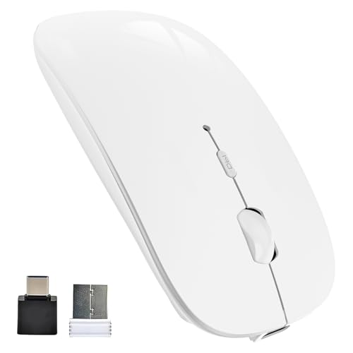 SUNGI Bluetooth Wireless Mouse Dual Mode(Bluetooth5.2+USB),Silent Rechargeable mice with USB-C to USB Adapter for MacBook,Laptop,Tablet,iPad,PC(White)