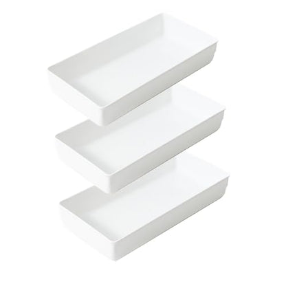 3 Pack White Plastic Drawer Organizer Tray Cutlery Utensil Makeups Drawer Organizers 12" X 6"… - size: 3 Pack 12"x6" White Plastic
