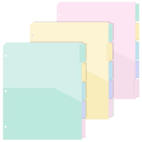 3 Sets 5 Tab Binder Dividers with Pockets for 3 Ring Plastic Binders 9.3 x 11.2 Inches 3 Hole Punched Page Dividers Sturdy Colorful Divider for Office School Business Home Organizer (Pastel Color) - color: Pastel